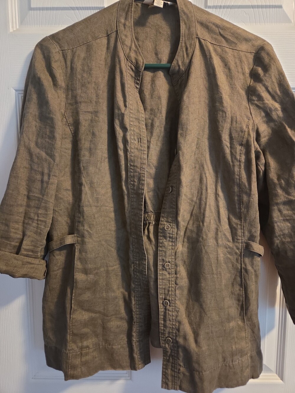 Madison Hill Linen Jacket Green Open Front Small - Used